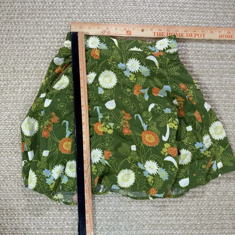 ModCloth “Stay Sassy” Floral Skater Skirt Retro Print Green Pleated Side Zip S - Picture 6 of 6